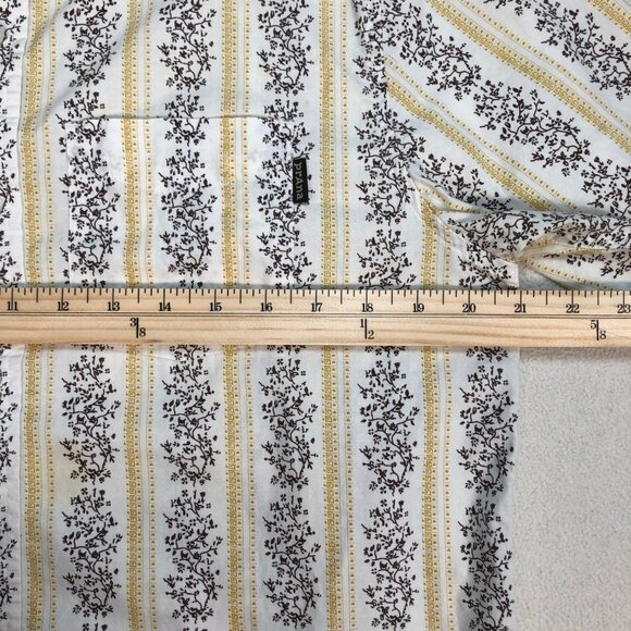 Prana Shirt Mens S White Yellow Floral Stripes Pocket 100% Cotton Button Up Logo - Picture 10 of 14